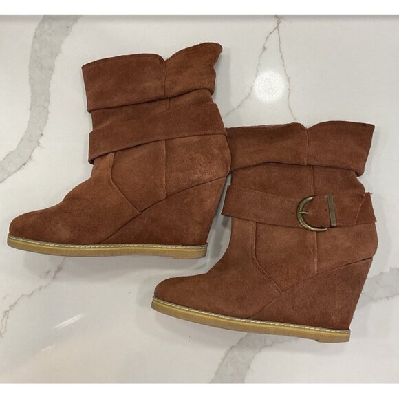 Kelsi Dagger Haley Wedge Heel Tan Suede Leather Boots Size 8.5 - Picture 3 of 9